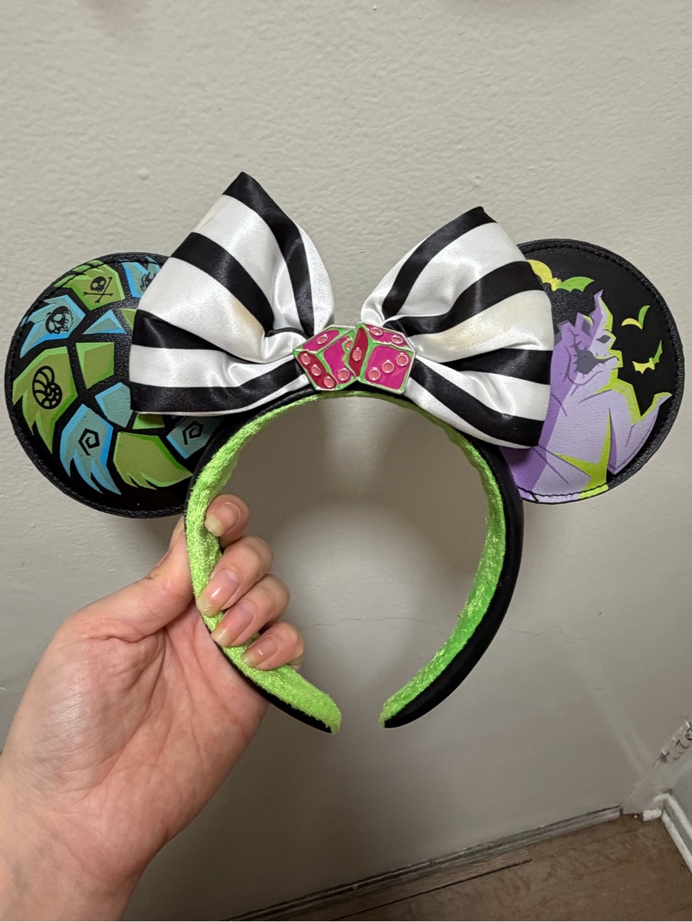 Halloween Oogie Boogie Mickey Mouse Ear Headband in Black, White & Green